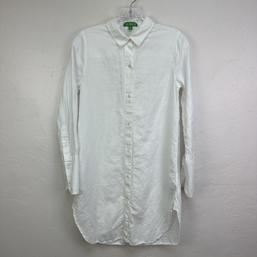 J.Crew Shirt Womens XS White Linen Cotton Blend Button Down Tunic Longline